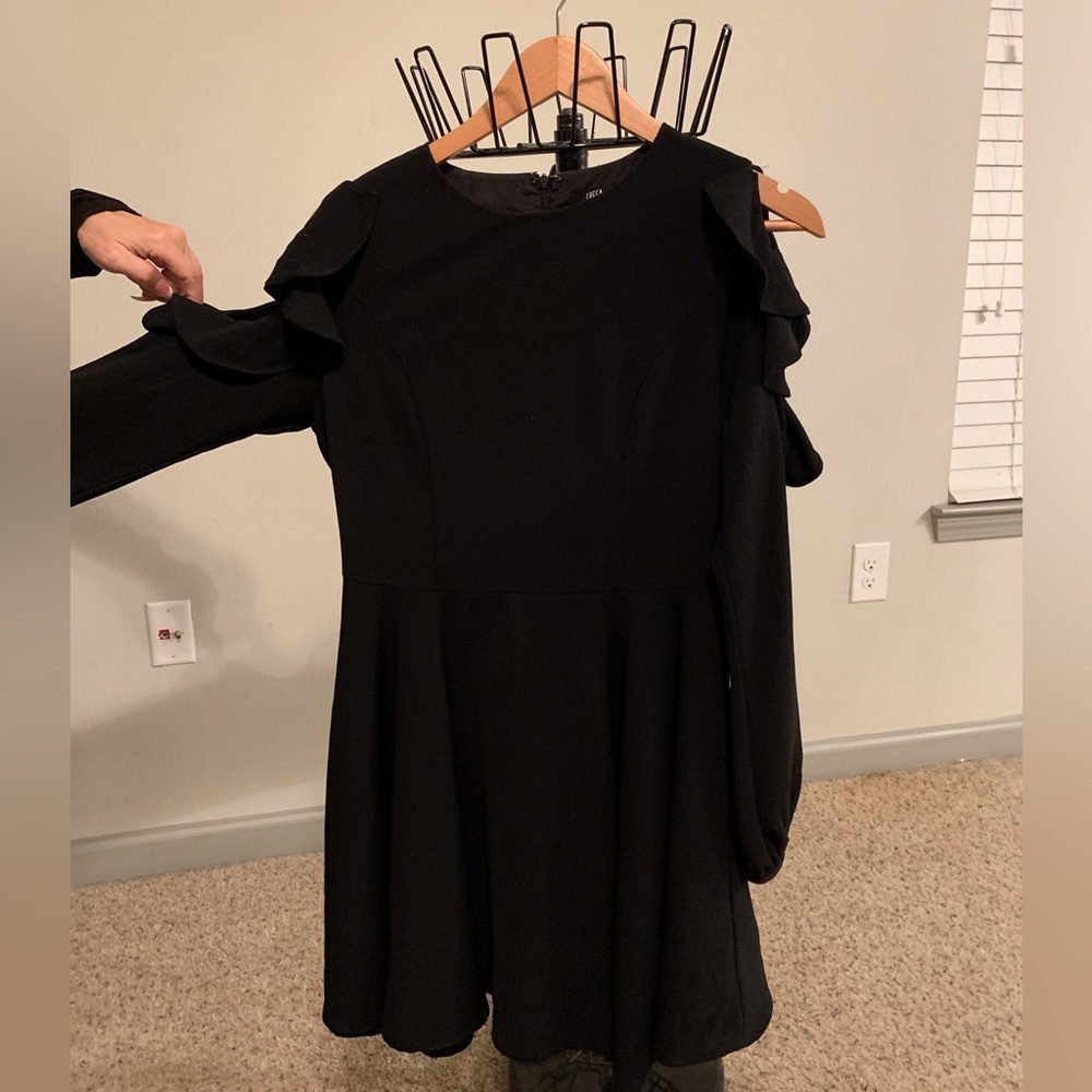 Black Long Sleeved Shoulder Cutout Dress